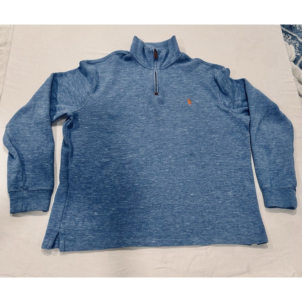 Polo Ralph Lauren Mens L Estate Rib 1/4‎ Zip Pullover Sweater Light Blue Cotton